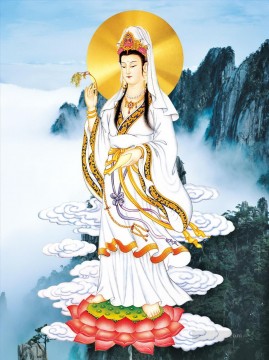 Buddhist Painting - The statue of the Bodhisattva goddess of Mercy Buddhism